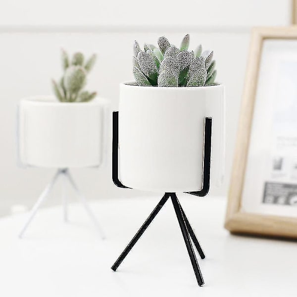 3 stk. Sukkulente Planter Keramiske Blomsterkrukker Med Jernhylde