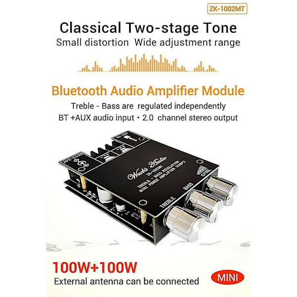 -1002mt Bluetooth 5.0 Subwoofer Vahvistinlevy 2x100w 2.0 Kanava High Audio Stereo Vahvistinlevy