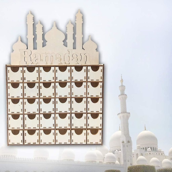 Trä Eid Ramadan Mubarak Adventskalender Muslimsk Islamisk Eid Dekoration Ornament Festtillbehör