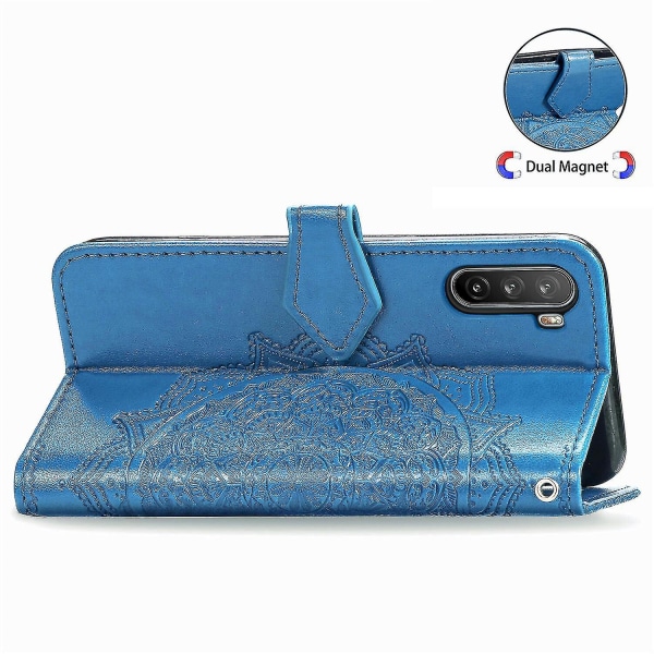 Huawei Mate 40 Lite veske Lommebokdeksel i skinn Emboss Mandala Magnetic Flip Protection Støtsikker - blå