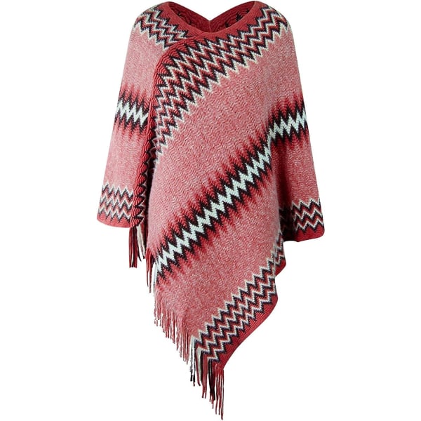 Rutete Strikket Tassel Sjal Wrap Kvinners Ullblanding Capelet Med Kunstig Pels Kant