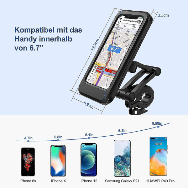 Vandtæt cykeltelefonholder - 360 graders roterende mobiltelefonholder til motorcykler.