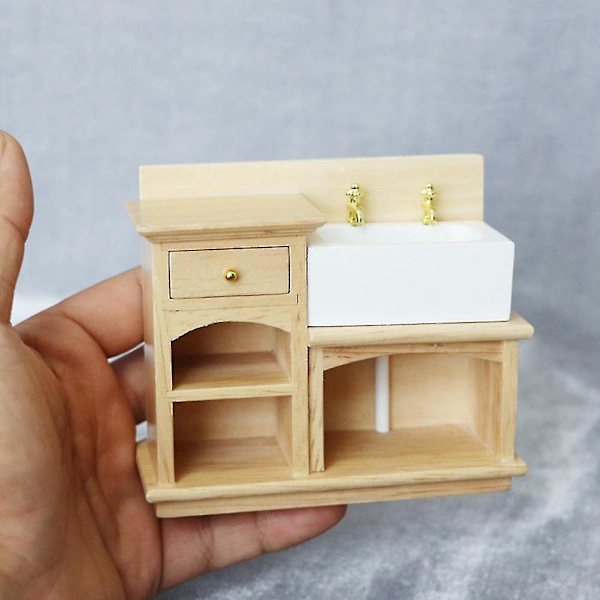 Træ Vaskeskabsskab Med Keramisk Håndvask Miniature F
