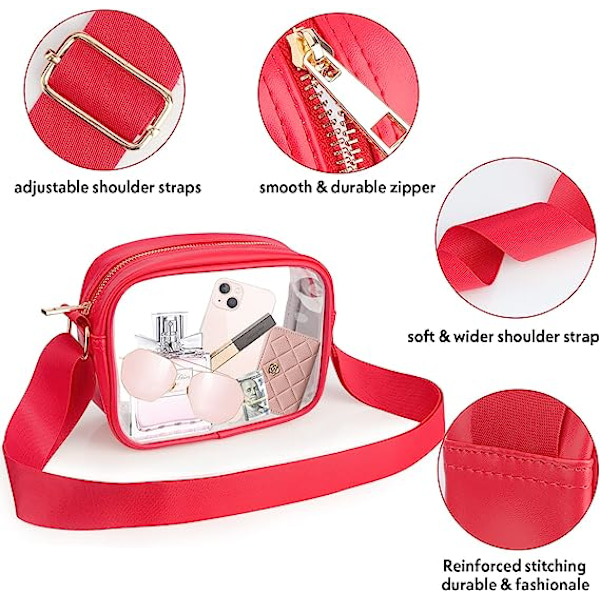 Gjennomsiktig crossbody-veske, stadion-godkjent gjennomsiktig veske for konserter, sportsarrangementer og festivaler red
