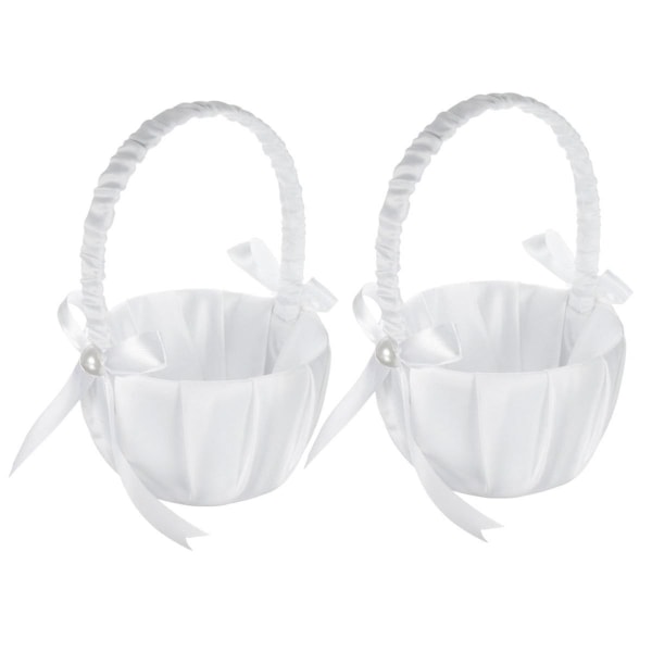 2 Pack Wedding Satin Flower Basket,bowknot Party Rose Flower Basket