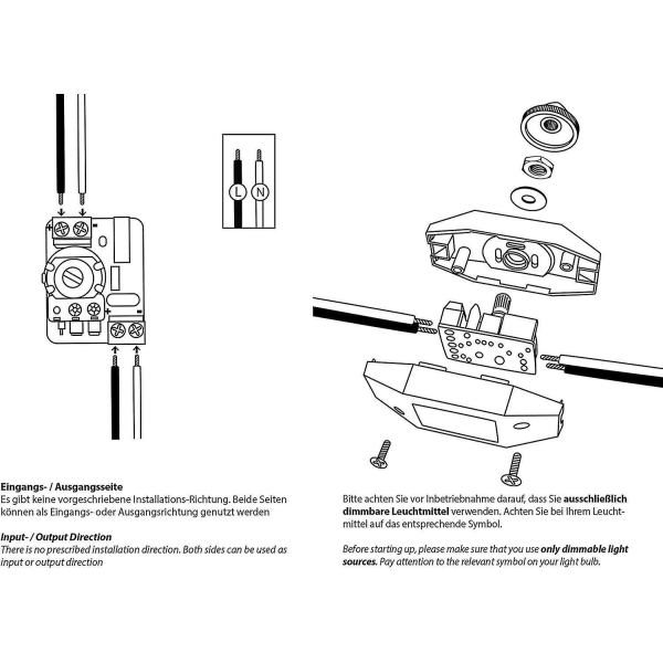 1-60w LED-dimmer, dimbar (vriddimmer) LED-dimmer, på/av, 220-230v, CE-godkänd in-line-strömbrytare, svart