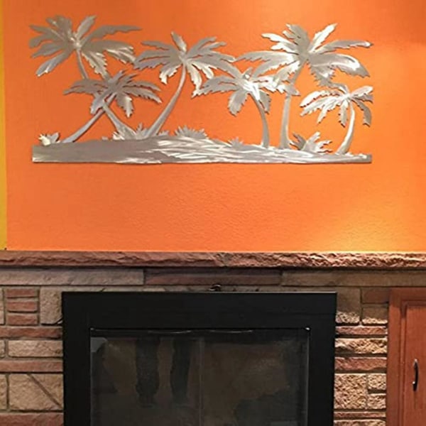Palmuja rannalla metalliseinään taideteos Seinään kiinnitettävä koriste koti Rannikkorantakohtaus Metallitaide Terässeinäkoristekyltti