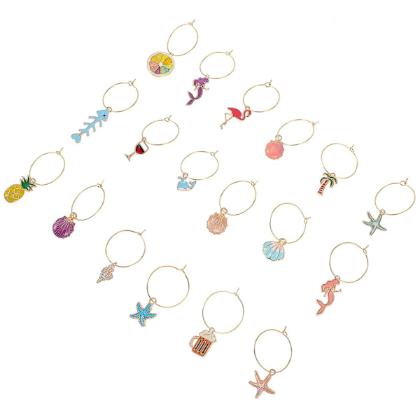 18 kpl Mermaids-lasilasiset trooppiset lasilasiriipukset Viinilasi Merkinnät Havaijin lasilasiriipus Merkitse juomasi riipus