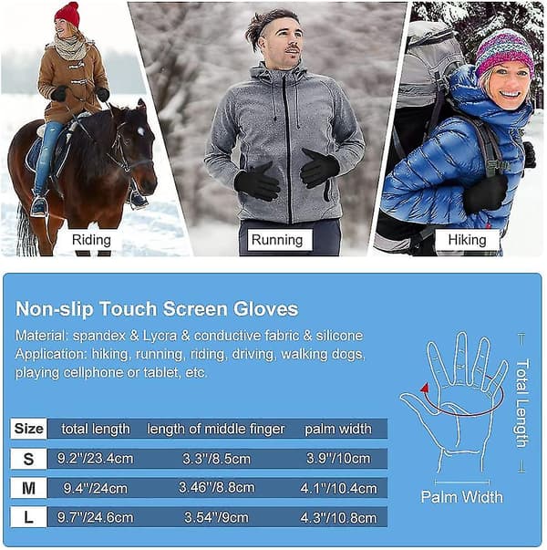 Touchscreen löparhandskar utomhus unisex handskar - svarta vinterhandskar