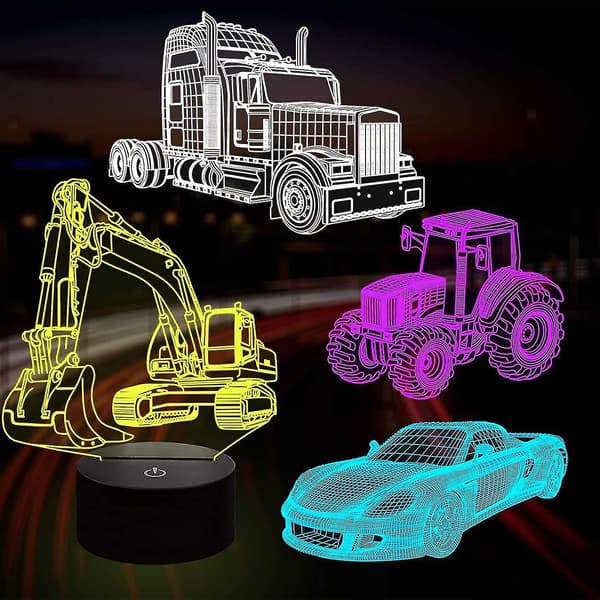 Attoe 3D billampe nattlys 3D illusjonslampe for barn, bil,