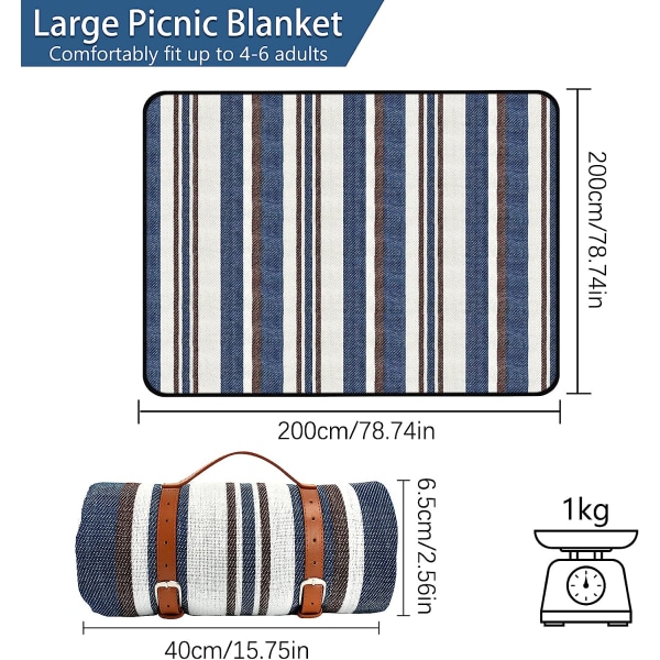 Picknickfilt, vattentät picknickfilt, XXL, campingfilt med handtag, idealisk för utomhusbruk / camping / picknick / strand / park (200 x 200 cm, C)
