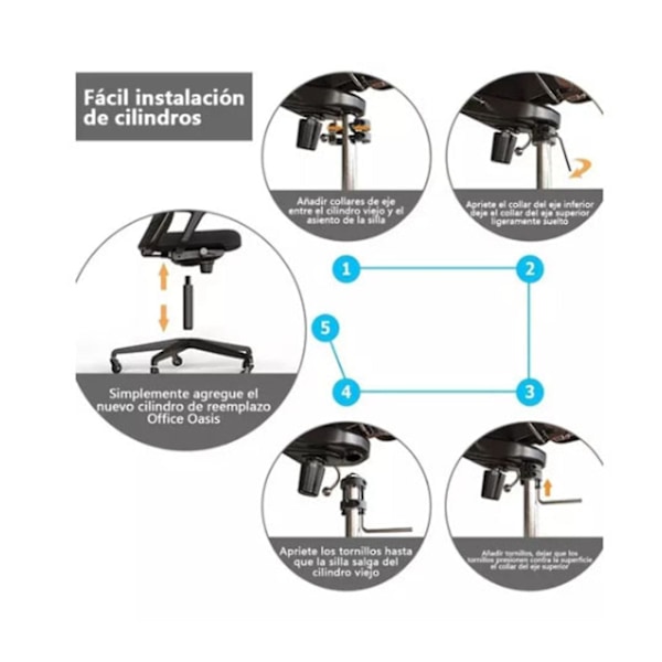 360° Roterende Svart Kontorstol Gassløft Sylinder Eksplosjonssikker Husholdnings Spillstol Sylinderutskifting
