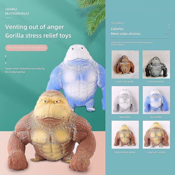 Gorilla Figur Legetøj, Super Stor Squishy Gorilla Elastisk Gorilla Abe Legetøj, Blød Stræk Gorilla Figur Latex Gorilla Fidget Legetøj Blue 15*12