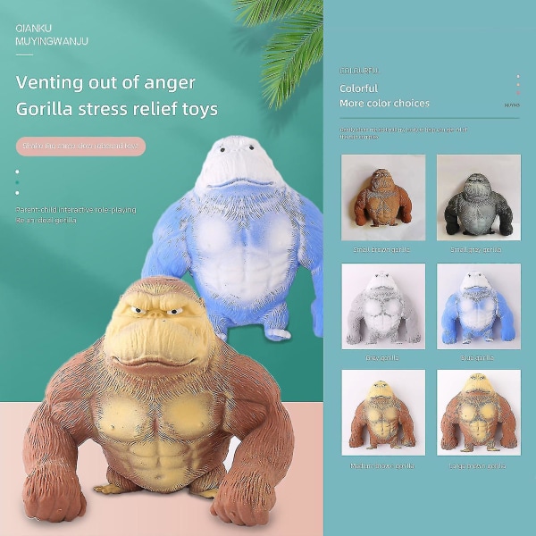Gorilla figurlegetøj, super stort squishy gorilla elastisk gorilla abelegetøj, blød stretch gorilla figur latex gorilla fidget legetøj Blue 15*12