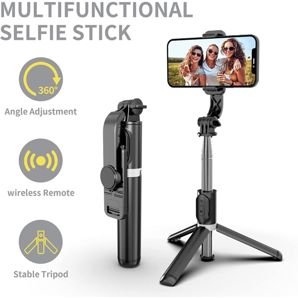 Selfie Stick-stativ, allt-i-ett infällbart bärbart iPhone-stativ Selfie Stick med trådlös fjärrkontroll, kompatibel med iPhone 14 13 12 11 pro Xs Max Xr