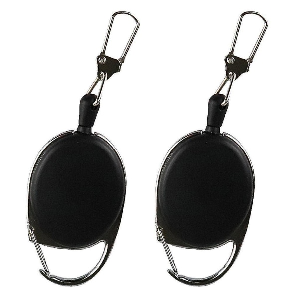 Lots 2 Anti-theft Retractable Key Chain Steel Keyring Cord Clip Carabiner.(black)(2pcs)