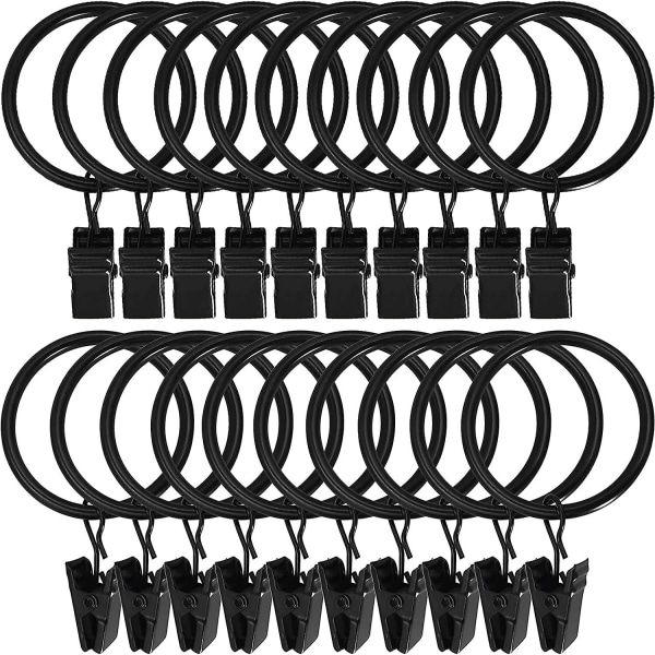 30 Pack Heavy Duty Metal Curtain Rings With Rust Proof Clip Fits Curtain Rods Up To 1 Inch Black