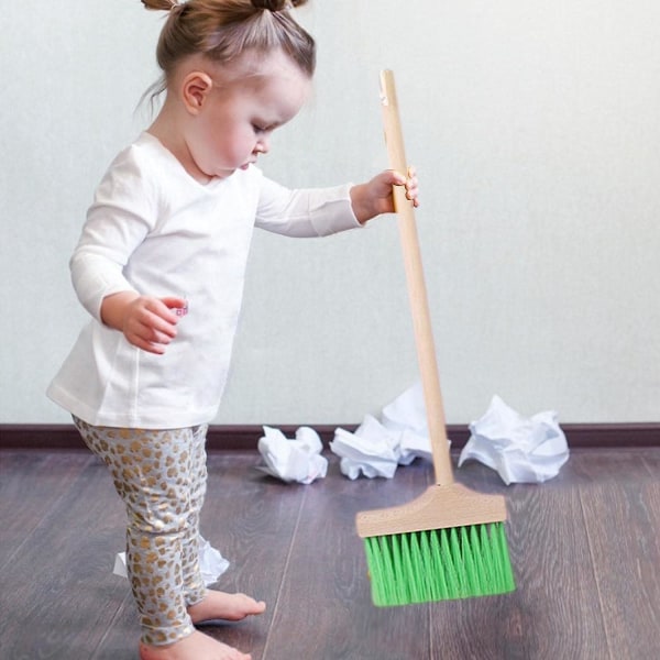 Trærengøringslegetøjssæt - aftageligt rengøringsværktøj inkluderer kost, moppe, små husholdningsartikler til børnestørrelse, husholdningsgave, som foregiver, drenge piger