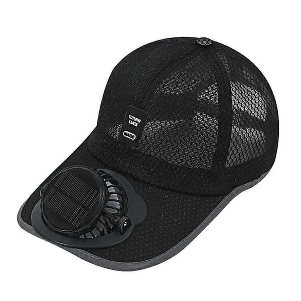 Solar ventilatorhat åndbar mesh baseballkasket UV-beskyttelse justerbar Black