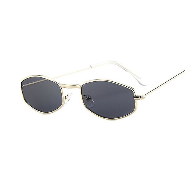 Små rektangulära solglasögon för kvinnor, retro spegel solglasögon i metall, vintage designermärke Lunette De Soleil Femme GoldGray
