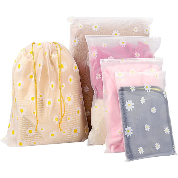 10 stk Rejse Opbevaringsposer, 2 stk Snøreposer og 8 stk Ziplockposer, Genanvendelige Tøjopbevaringsposer Vandafvisende Bagage Organiser Frosted B
