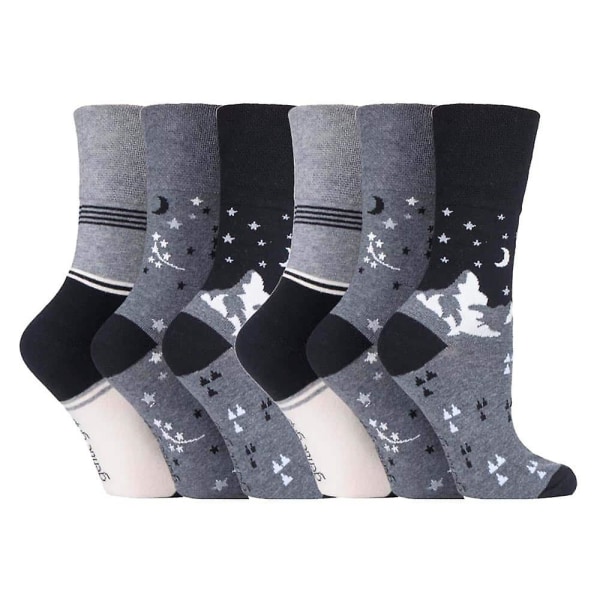 6 stk. damestrømper med blidt greb, ikke-elastiske, str. 4-8 UK Dark grey / black