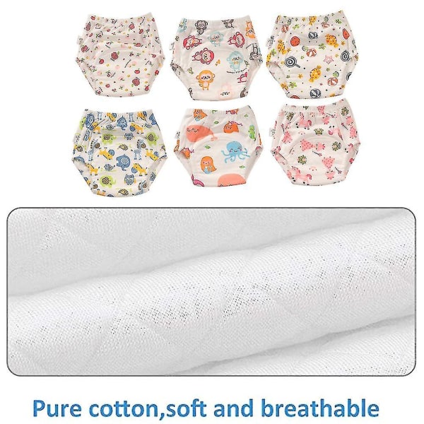 Unisex bomuld genanvendeligt pottetræningsundertøj Åndbar tissetræningsunderbukser til småbørn 6-pak style 3 100