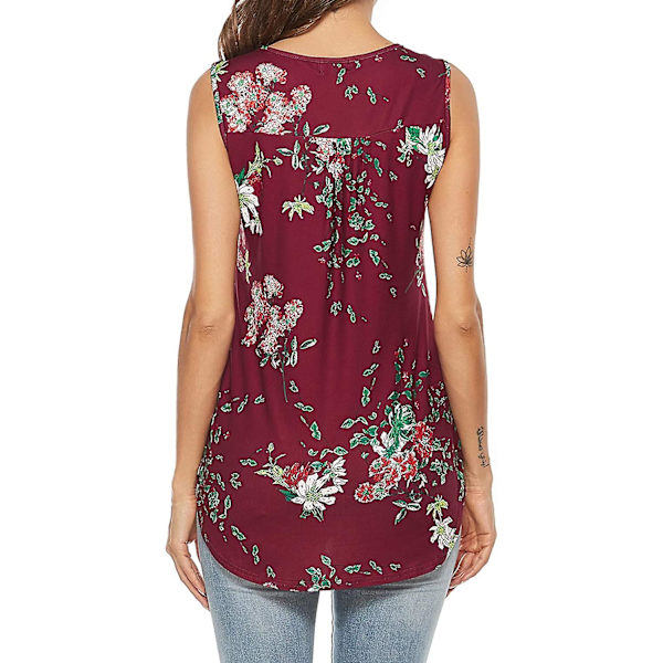 Damer Trykt Plisseret Ærmeløs Bluse Skjorte Casual Flare Tunika Tank Top$europæisk Og Amerikansk Sommer Damer Trykt Rund Hals Plisseret Ærmeløs