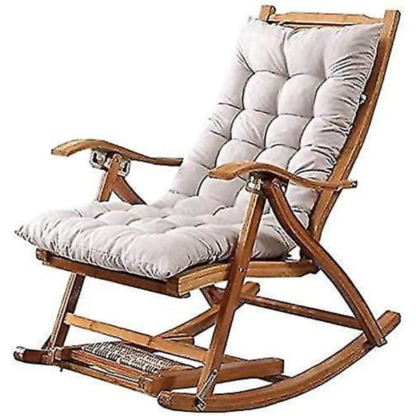 Lang Folding Recliner Rocking Chair Bomulds Pude Plys Pude Bambus Stol Pude Træ Folding Stol Høj-kvalitet Pude Grå 1,2 Meter