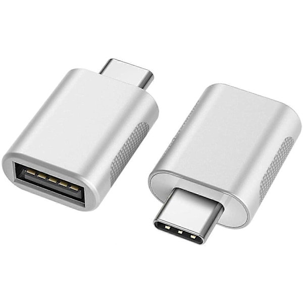 USB C til USB Adapter (2-pak), USB-C til USB 3.0 Adapter, USB Type-C til USB Adapter, Thunderbolt 3 til USB Hun OTG Adapter (Sølv)