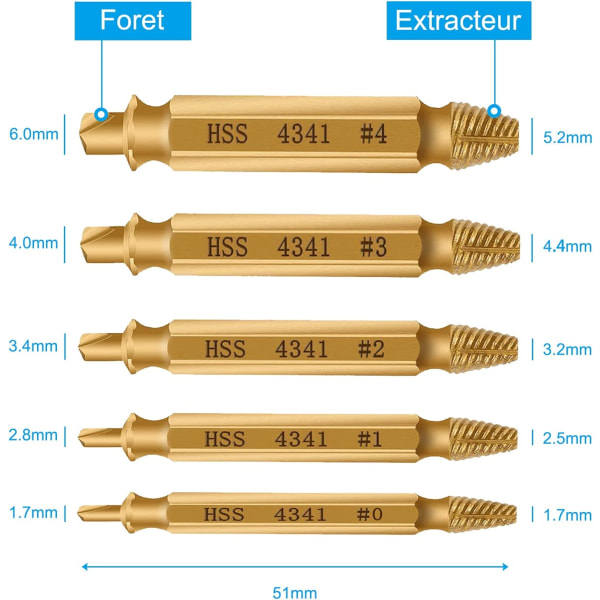 [6 st] Skadad skruvextraktor, skruvextraktor, trasig bult