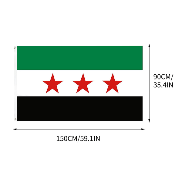 90*150cm/3FT*5Ft/59*35IN Syyrian lippu Syyrian lippu messinkisillä silmukoilla ja kaksinkertaisilla ompeleilla