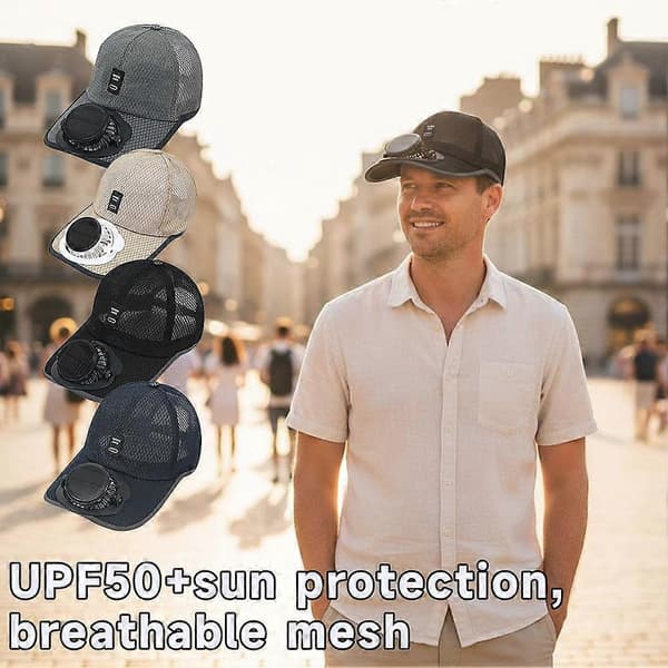 Solar ventilatorhat åndbar mesh baseballkasket UV-beskyttelse justerbar Black