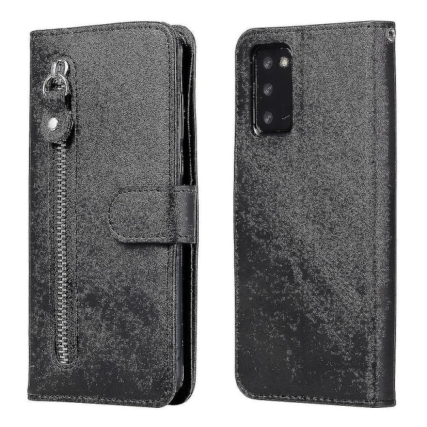 Case Samsung Galaxy Note 20:lle, premium Pu-nahkainen magneettikiinnitys korttipaikat Kickstand Vetoketjutasku Pehmeä TPU Flip Cover - Musta