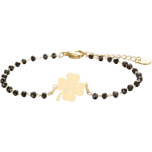 Heldig kløver charme armbånd i rustfrit stål med sorte perler - simpelt armbånd med heldig charme (guld) gold