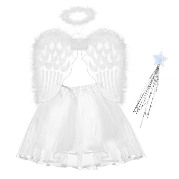 Bestoyard 4st Ängelkostymer Pannband Wing Wand Tutu Kjol Set Vinkel Girls Fairy Dress Outfit (ängel)