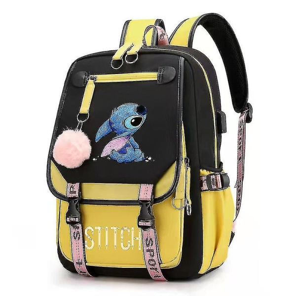 Stitch USB Ladattava koululaukku Miesten ja naisten opiskelijareppu Backpack_a YELLOW