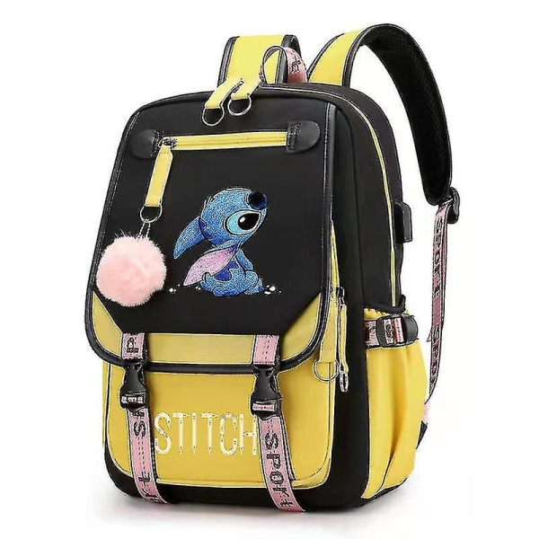 Stitch USB-oppladbar skolesekk mannlig og kvinnelig student ryggsekk ryggsekk_a YELLOW