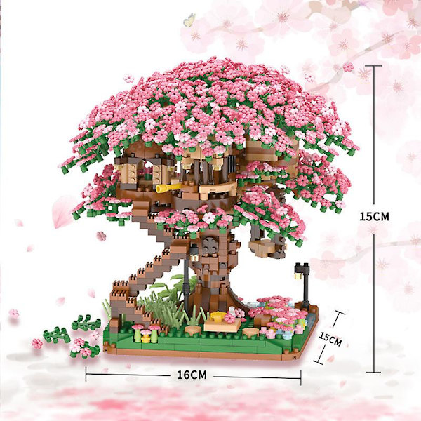 Mini Sakura Træhus Blokke Japansk Gadebillede Kirsebærblomst Modelbygning Moc Hus Træ Mursten Legetøj Fødselsdagsgaver Til Venner