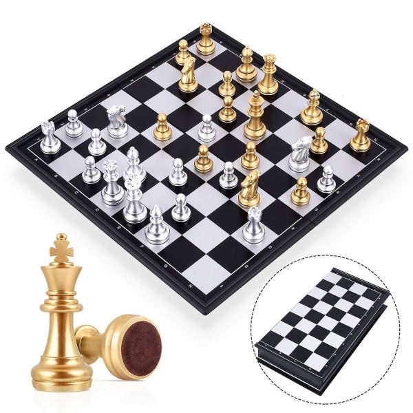 Magneettinen shakki taittuva set, kultainen ja hopea shakkinappula