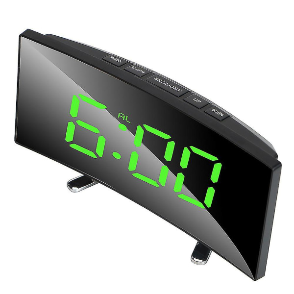 Digital bordklokke Elektronisk 7-tommers nummer skrivebordsvekkerklokker for barn på soverommet LED-skjerm buet dimbart speil Shibaod