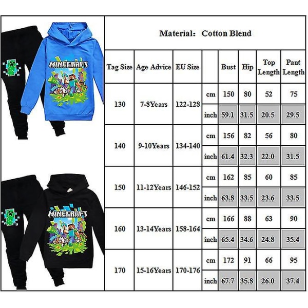 Unisex Børne Drenge Piger Minecraft Print Træningssæt Sports Hoodie Bukser Outfit Red 15-16 Years