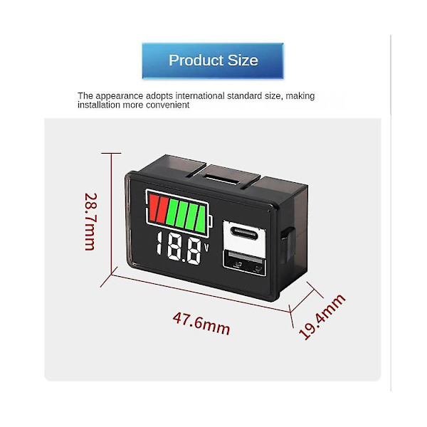 Batteriladningsnivåindikator Litiumbatterikapasitetsmåler Testdisplay Led Tester Voltmeter, Us