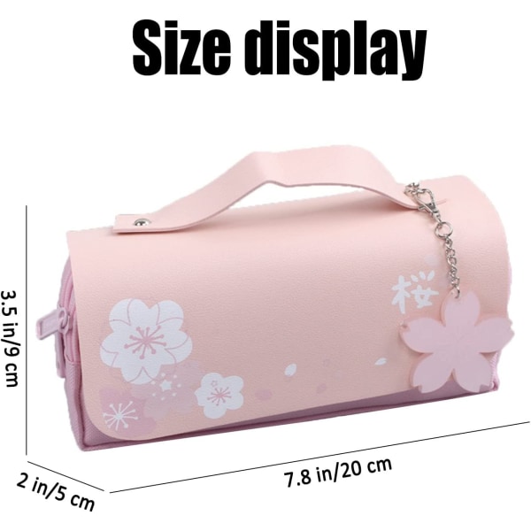 Kawaii Cherry Blossom Pencil Taske Pink Sød Penalhus Stor Kapacitet Papirpose Skoleartikler Makeup Taske (blå)