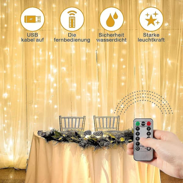 Led-lyskæde, lysgardin 300 Led Usb-gardinlys