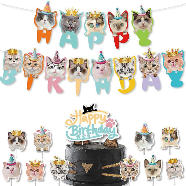 Pet Cat Theme Birthday Party Decoration Banner Cake Toppers Set Supplies