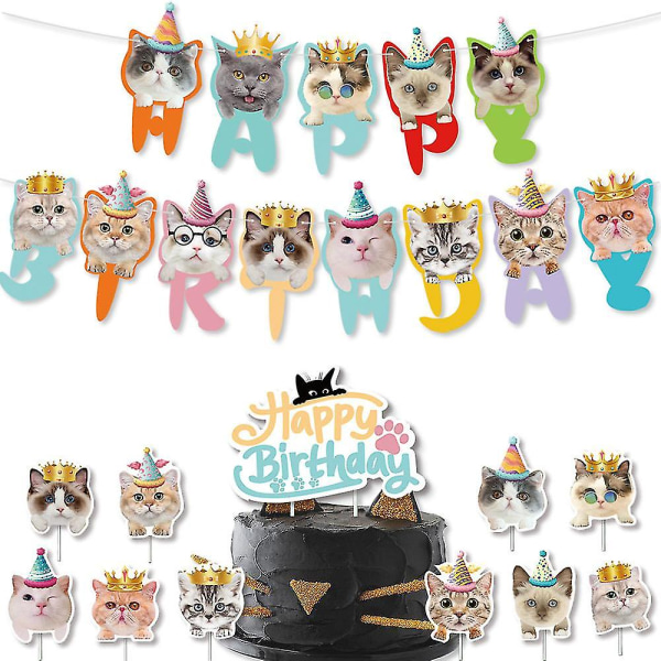 Pet Kat tema fødselsdagsfest dekoration Banner kage toppers sæt forsyninger