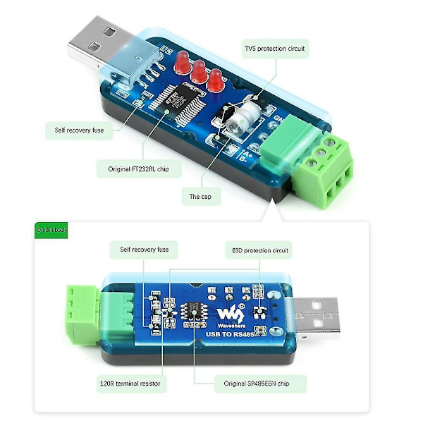 USB till RS485 seriell omvandlare RS485 kommunikationsmodul 300-921600bps inbyggt Esd-skydd Cir