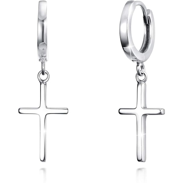 Korsörhängen Hoop Örhängen Cross Halsband 925 Sterling Silver Julklappar för kvinnor Flickor Pojkar Män (Silver)