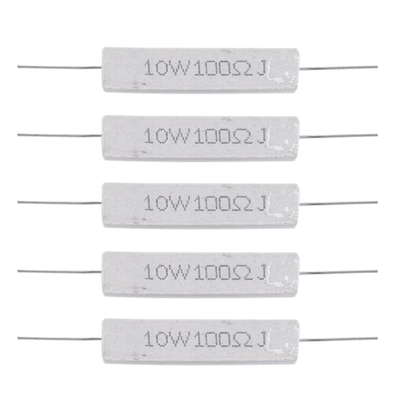5 stk. 10W Watt 100 Ohm 5% Aksial Trådviklet Cement Modstande